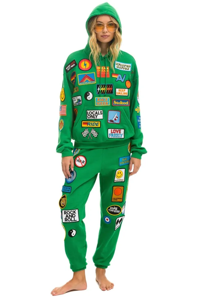 WomenMen Tops Aviator Nation VINTAGE PATCH RELAXED PULLOVER HOODIE KELLY GREEN