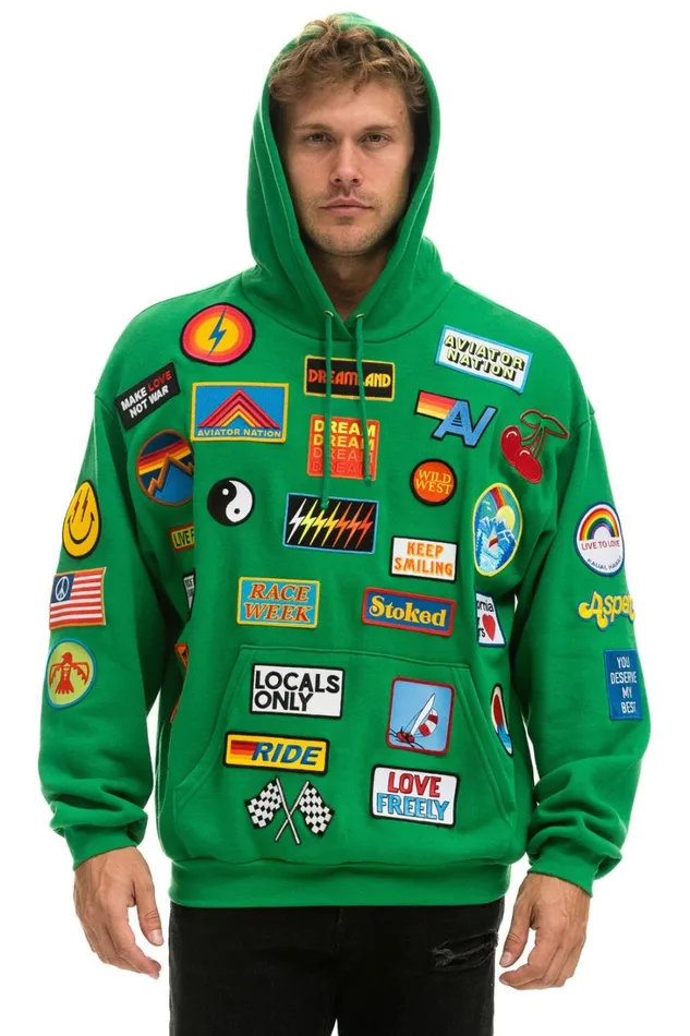 WomenMen Tops Aviator Nation VINTAGE PATCH RELAXED PULLOVER HOODIE KELLY GREEN