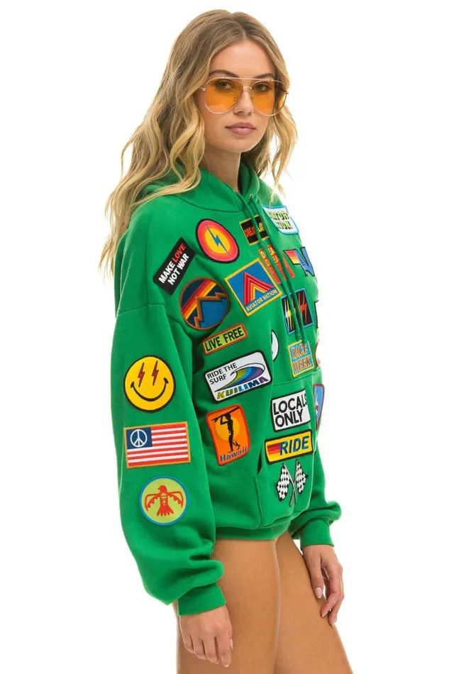 WomenMen Tops Aviator Nation VINTAGE PATCH RELAXED PULLOVER HOODIE KELLY GREEN