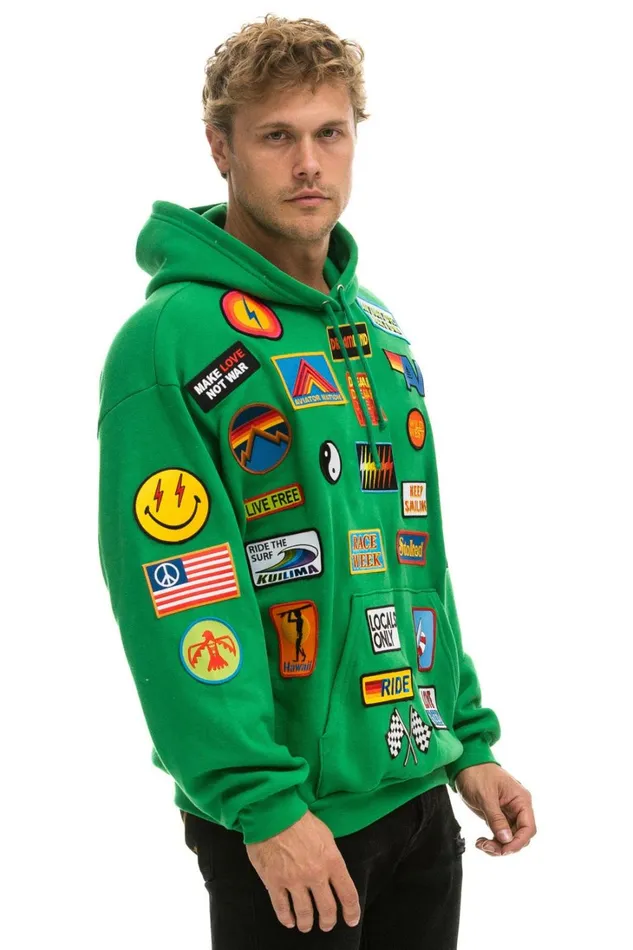 WomenMen Tops Aviator Nation VINTAGE PATCH RELAXED PULLOVER HOODIE KELLY GREEN