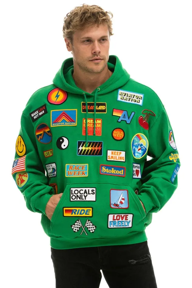 WomenMen Tops Aviator Nation VINTAGE PATCH RELAXED PULLOVER HOODIE KELLY GREEN