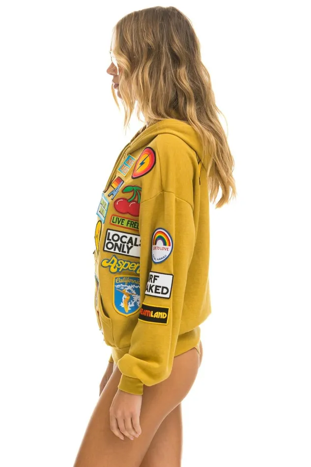 WomenMen Tops Aviator Nation VINTAGE PATCH ZIP HOODIE RELAXED 8211 KHAKI WomenMen Tops Aviator Nation VINTAGE PATCH ZIP HOODIE RELAXED 8211 KHAKI