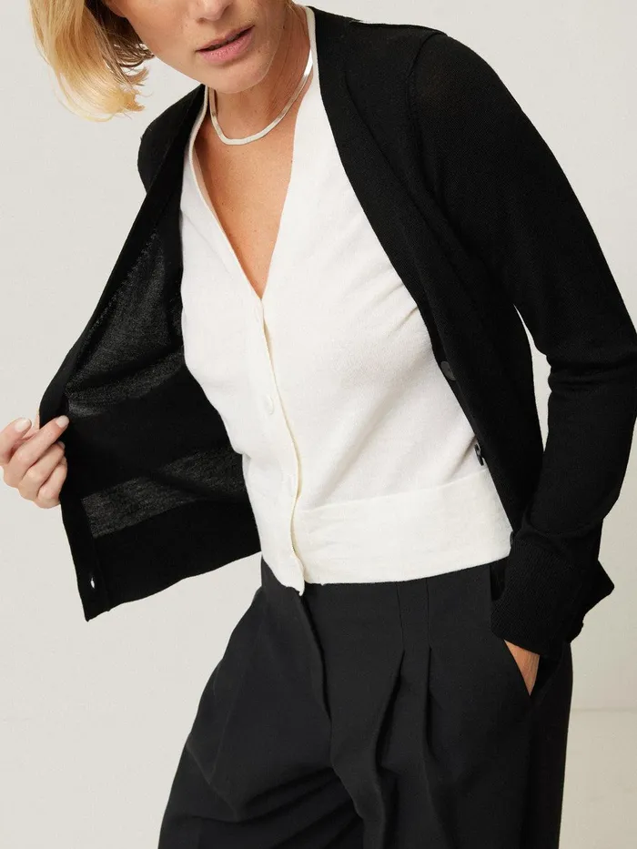 Women Merino Double Front Cardigan Black Jigsaw Knitwear and Cashmere