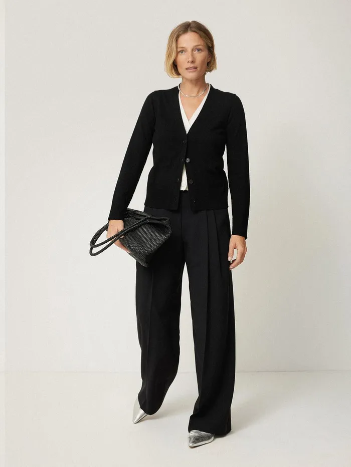 Women Merino Double Front Cardigan Black Jigsaw Knitwear and Cashmere