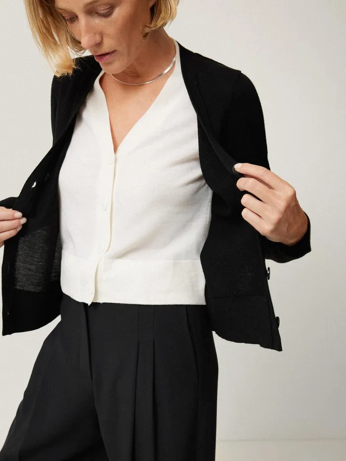 Women Merino Double Front Cardigan Black Jigsaw Knitwear and Cashmere