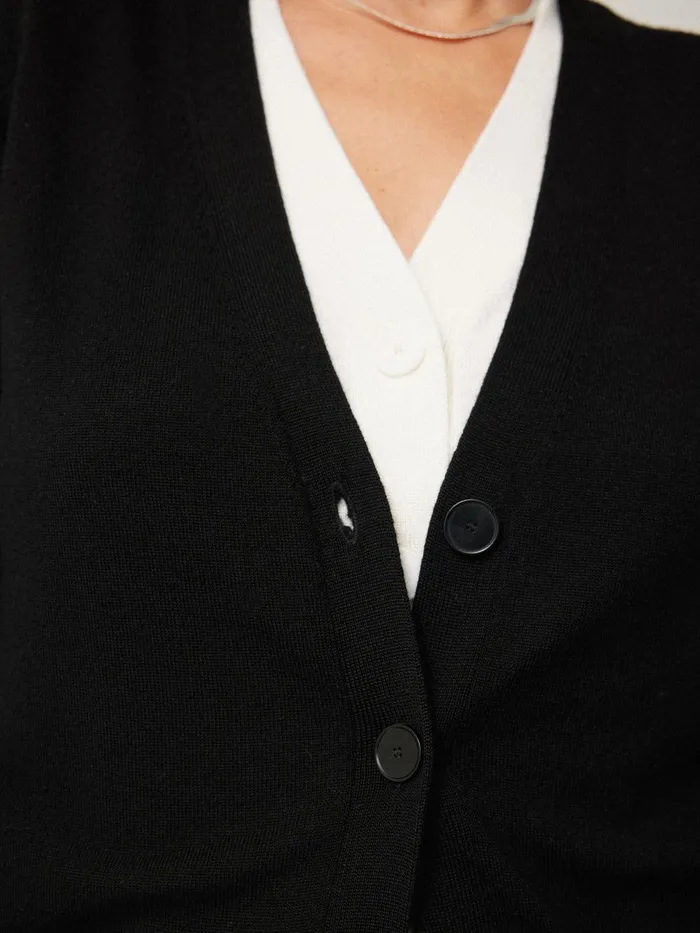 Women Merino Double Front Cardigan Black Jigsaw Knitwear and Cashmere
