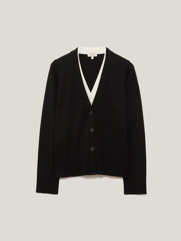 Women Merino Double Front Cardigan Black Jigsaw Knitwear and Cashmere