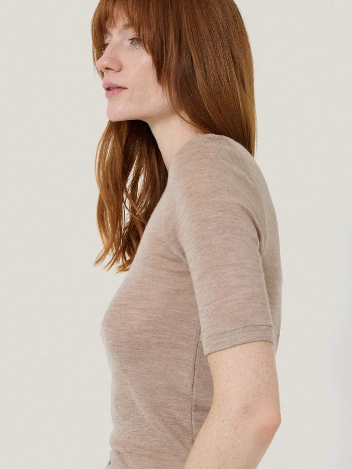 Women Merino Half Sleeve Tshirt Stone Jigsaw Knitwear and Cashmere
