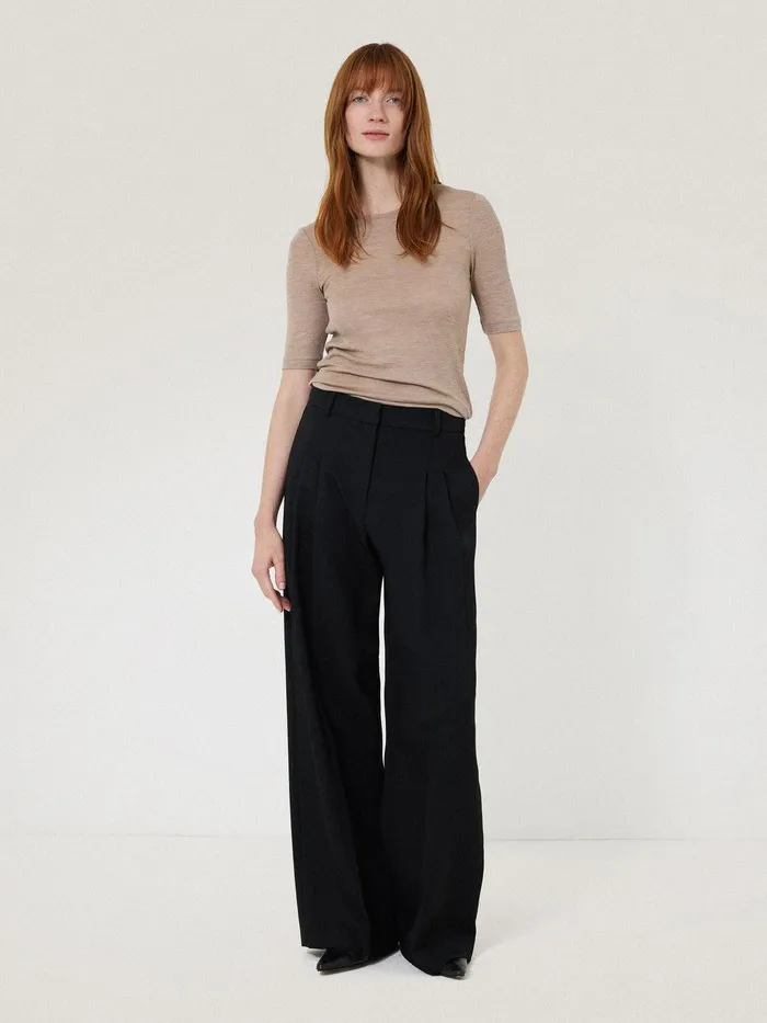 Women Merino Half Sleeve Tshirt Stone Jigsaw Knitwear and Cashmere