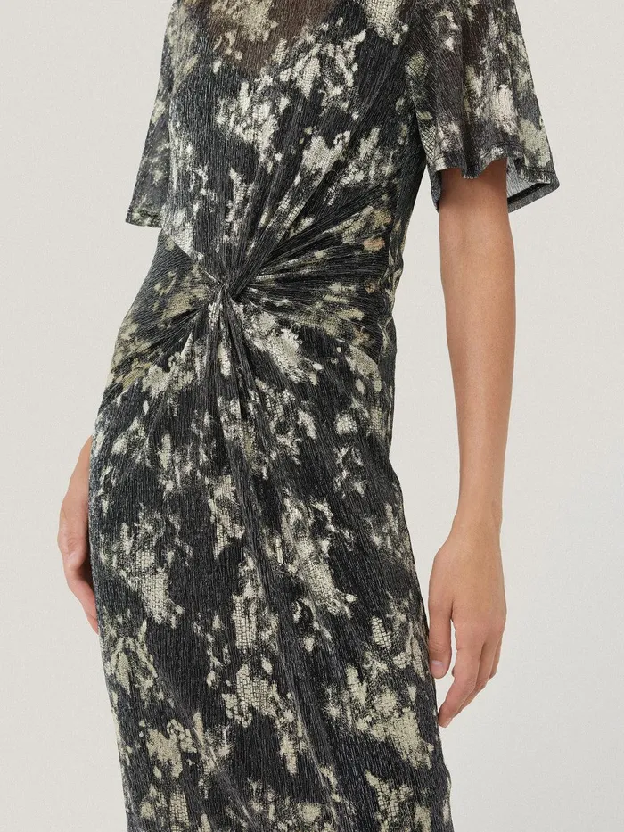 Women Metallic Knot Front Dress Gold Jigsaw Party