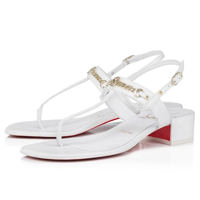 Women MJ Thong 25 Mm Mules 8211 Alligator Embossed Calf Leather 8211 White Christian Louboutin Flats and Loafers