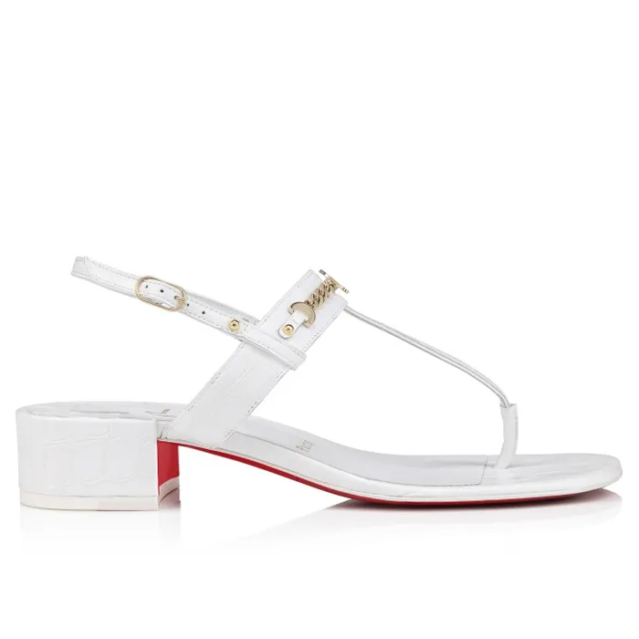 Women MJ Thong 25 Mm Mules 8211 Alligator Embossed Calf Leather 8211 White Christian Louboutin Flats and Loafers