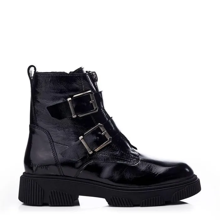 Women Moda In Pelle Black Boots Shoon Sh Soller Black Patent Leather