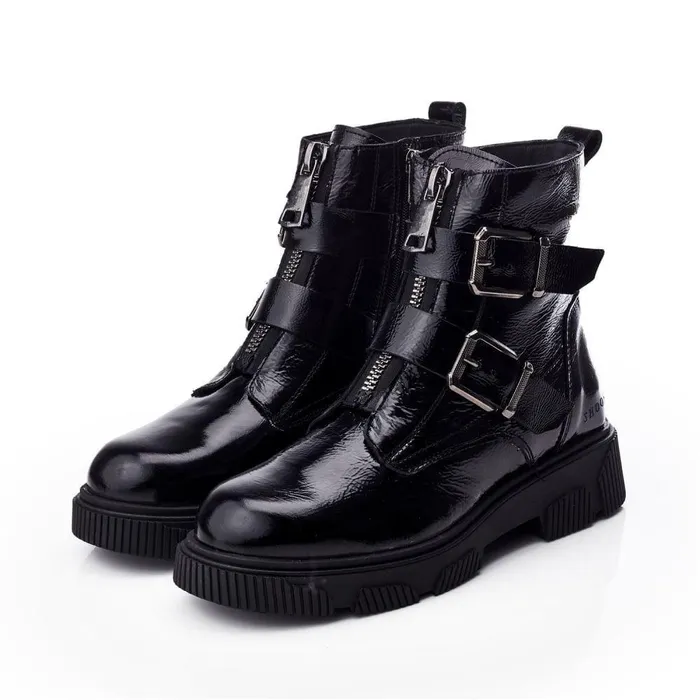 Women Moda In Pelle Black Boots Shoon Sh Soller Black Patent Leather