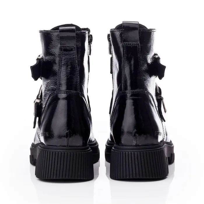 Women Moda In Pelle Black Boots Shoon Sh Soller Black Patent Leather