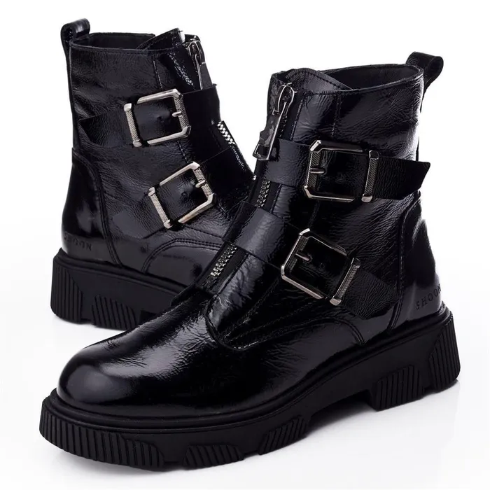 Women Moda In Pelle Black Boots Shoon Sh Soller Black Patent Leather
