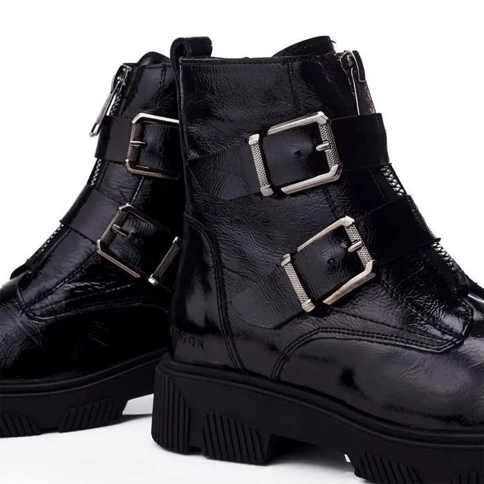 Women Moda In Pelle Black Boots Shoon Sh Soller Black Patent Leather