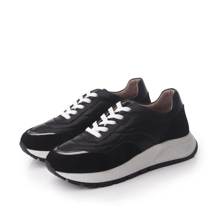 Women Moda In Pelle Black Trainers Shoon Sh Adaggio Black Leather