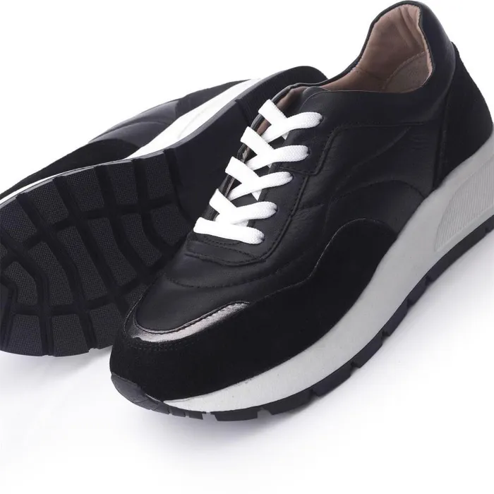 Women Moda In Pelle Black Trainers Shoon Sh Adaggio Black Leather