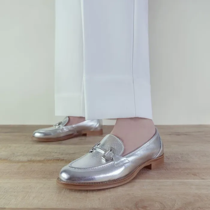 Women Moda In Pelle Brogues And Loafers Elsbeth Silver Leather