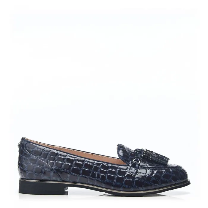 Women Moda In Pelle Brogues And Loafers Evvaa Navy Patent Mocc Croc