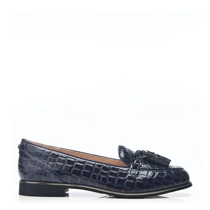 Women Moda In Pelle Brogues And Loafers Evvaa Navy Patent Mocc Croc