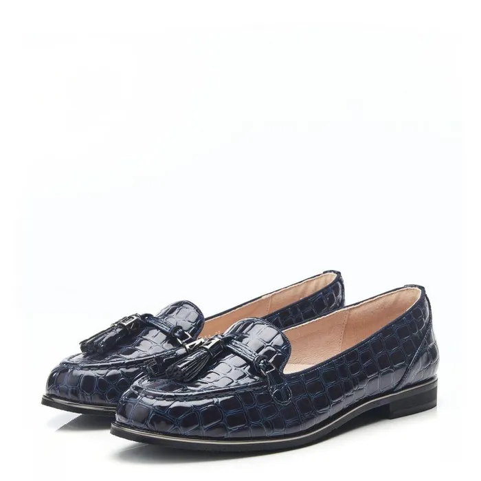 Women Moda In Pelle Brogues And Loafers Evvaa Navy Patent Mocc Croc