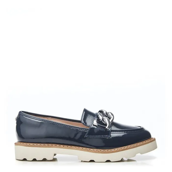 Women Moda In Pelle Casual Shoes Evella Navy Patent Mocc Croc
