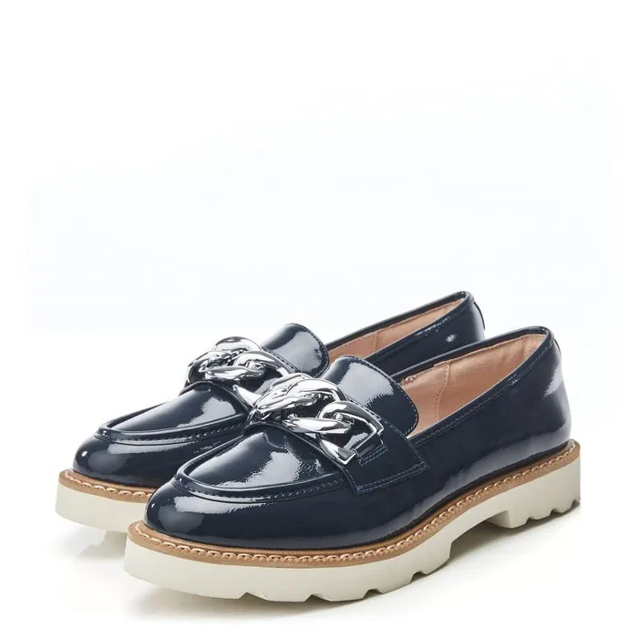 Women Moda In Pelle Casual Shoes Evella Navy Patent Mocc Croc