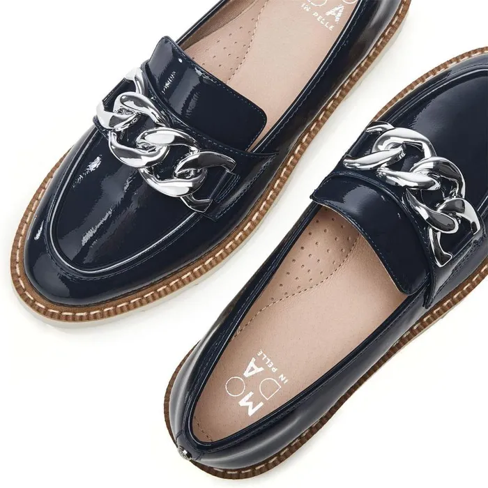 Women Moda In Pelle Casual Shoes Evella Navy Patent Mocc Croc