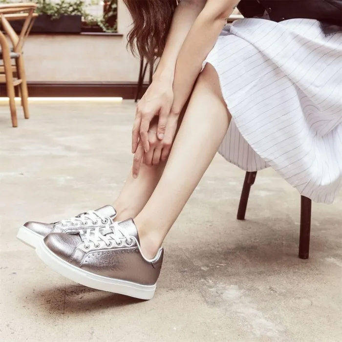 Women Moda In Pelle Casual Trainers Amaya Pewter Porvair