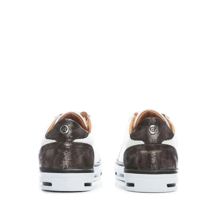 Women Moda In Pelle Casual Trainers Amoreti White 8211 Pewter Leather