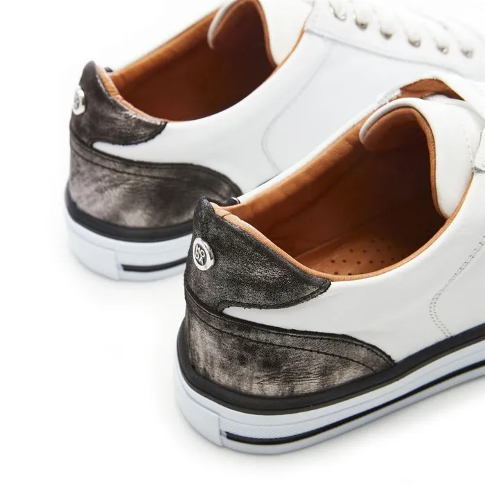 Women Moda In Pelle Casual Trainers Amoreti White 8211 Pewter Leather