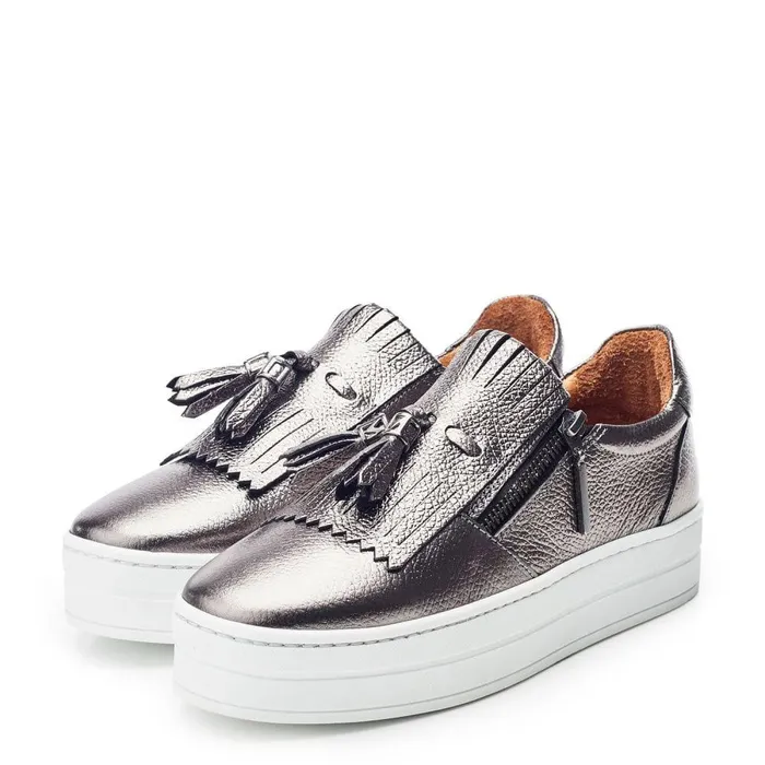 Women Moda In Pelle Casual Trainers Bessans Pewter Leather