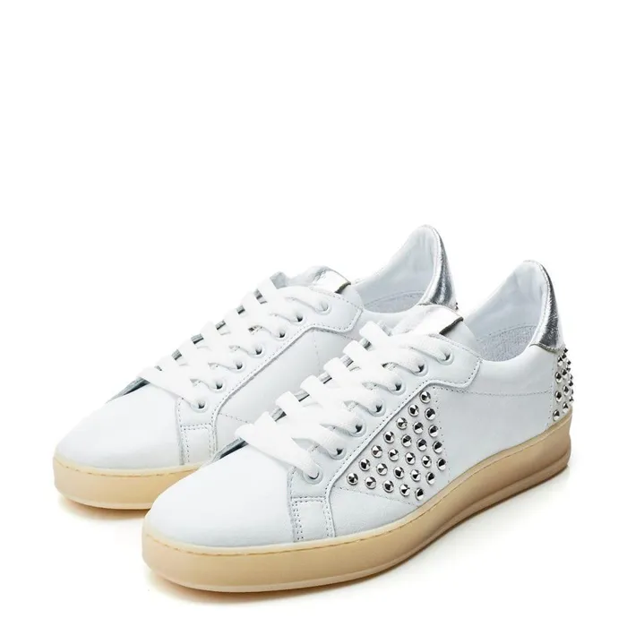 Women Moda In Pelle Casual Trainers Filipia White 8211 Silver Leather