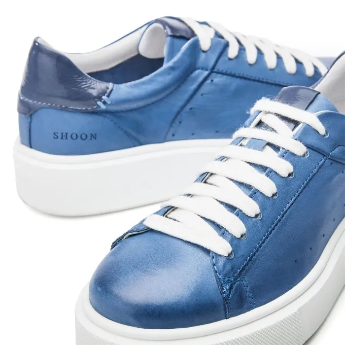 Women Moda In Pelle Casual Trainers Shoon Sh Innie Blue Leather