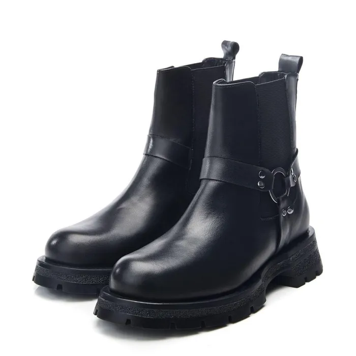 Women Moda In Pelle Chunky Boots Bsoleful BRingo Black Leather