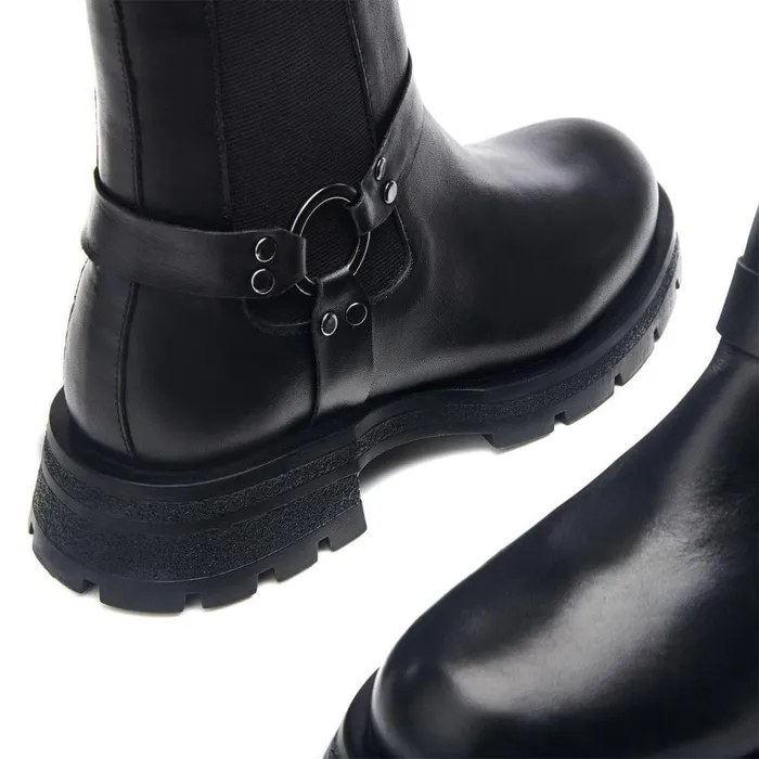 Women Moda In Pelle Chunky Boots Bsoleful BRingo Black Leather