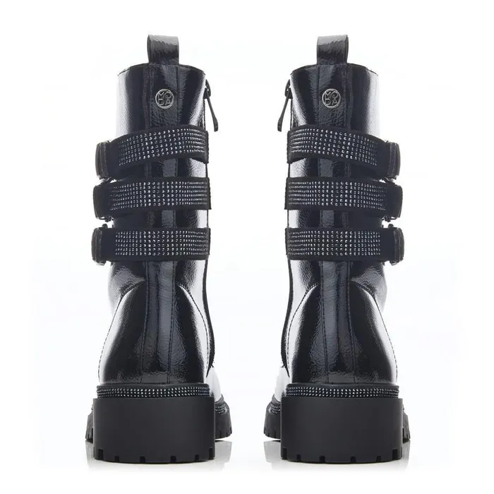 Women Moda In Pelle Chunky Boots Cyrus Black Patent