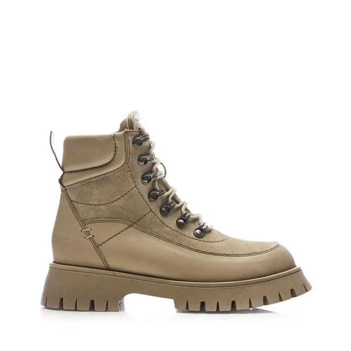 Women Moda In Pelle Chunky Boots Shoon Sh Anello Beige Leather