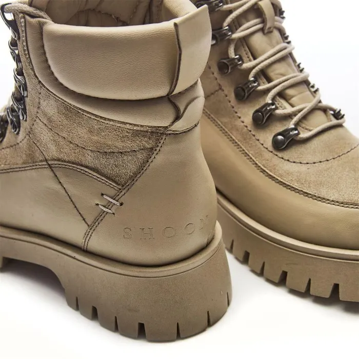 Women Moda In Pelle Chunky Boots Shoon Sh Anello Beige Leather