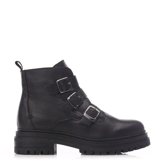 Women Moda In Pelle Chunky Boots Shoon Sh Iguacu Black Leather