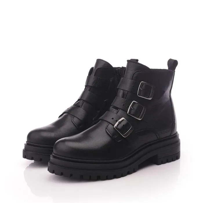Women Moda In Pelle Chunky Boots Shoon Sh Iguacu Black Leather