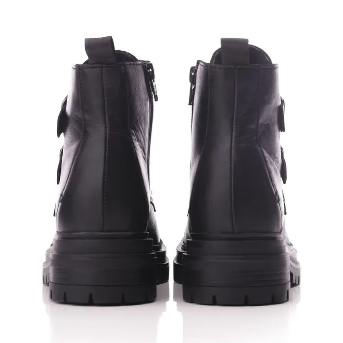 Women Moda In Pelle Chunky Boots Shoon Sh Iguacu Black Leather