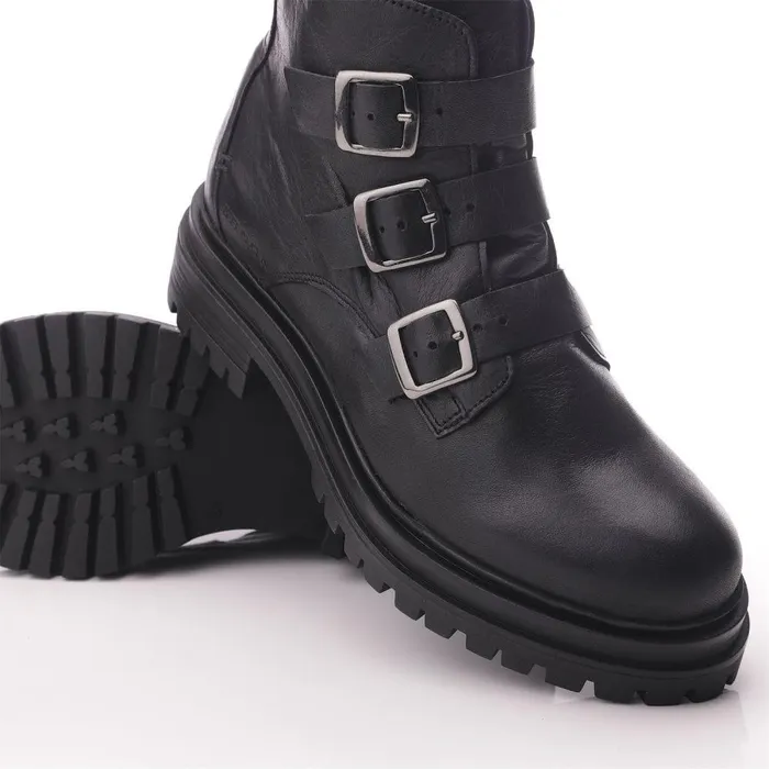 Women Moda In Pelle Chunky Boots Shoon Sh Iguacu Black Leather
