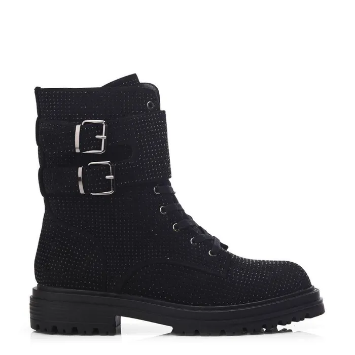 Women Moda In Pelle Chunky Boots Zori Black Textile