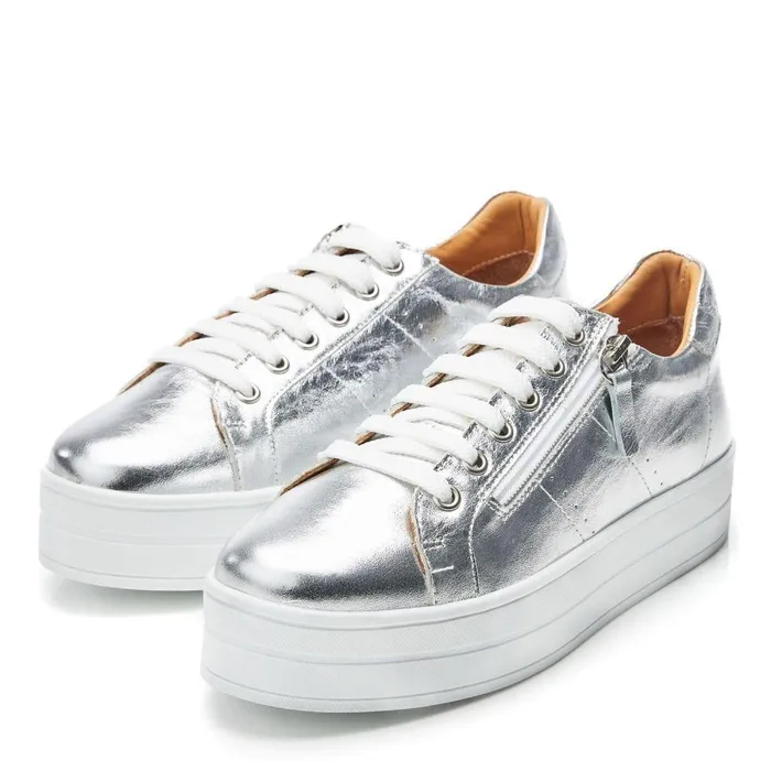 Women Moda In Pelle Chunky Trainers BGlazie Silver Leather
