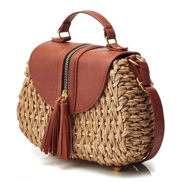 Women Moda In Pelle Clutch Bags Ravello Bag Tan Raffia