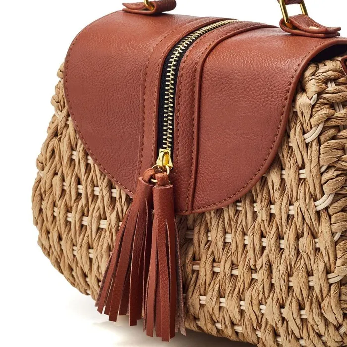 Women Moda In Pelle Clutch Bags Ravello Bag Tan Raffia