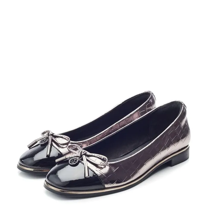 Women Moda In Pelle Flat And Ballerina Shoes Fronton Pewter Patent Mocc Croc